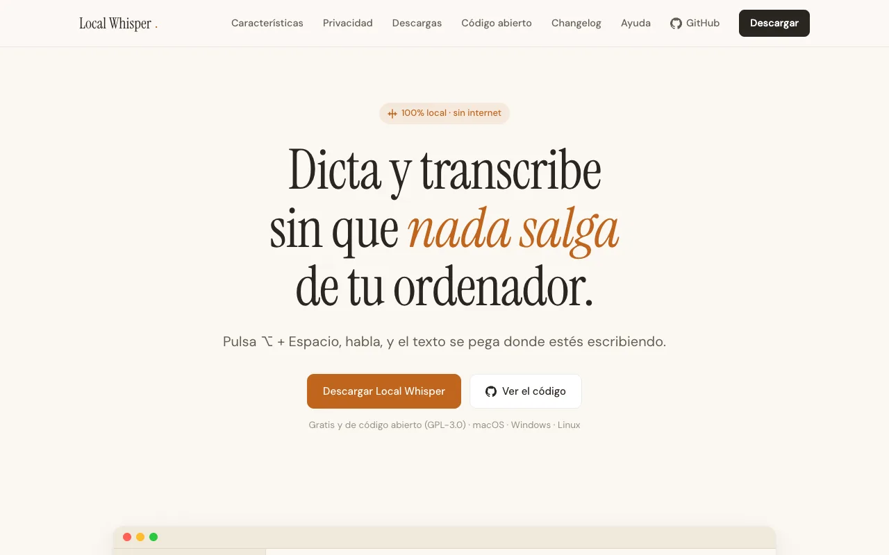 Portada de Local Whisper: «Dicta y transcribe sin que nada salga de tu ordenador»